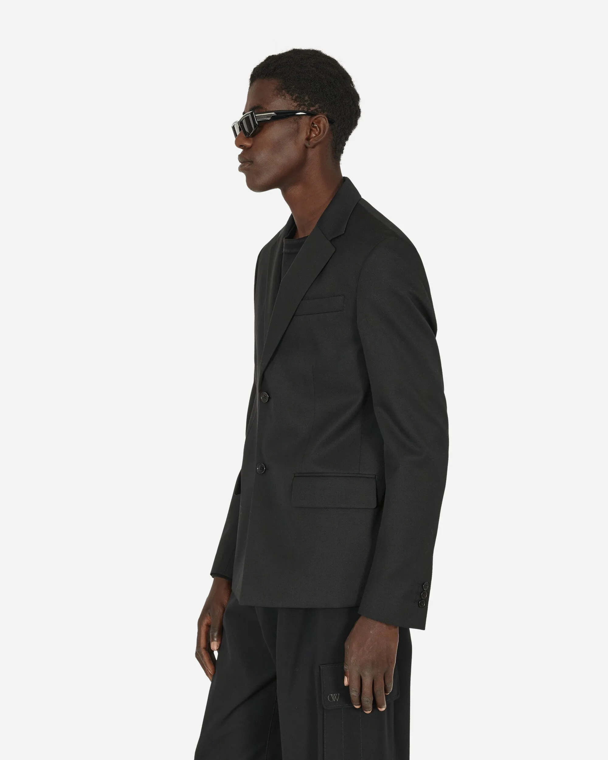 Embroidered Wool Strap Blazer Black