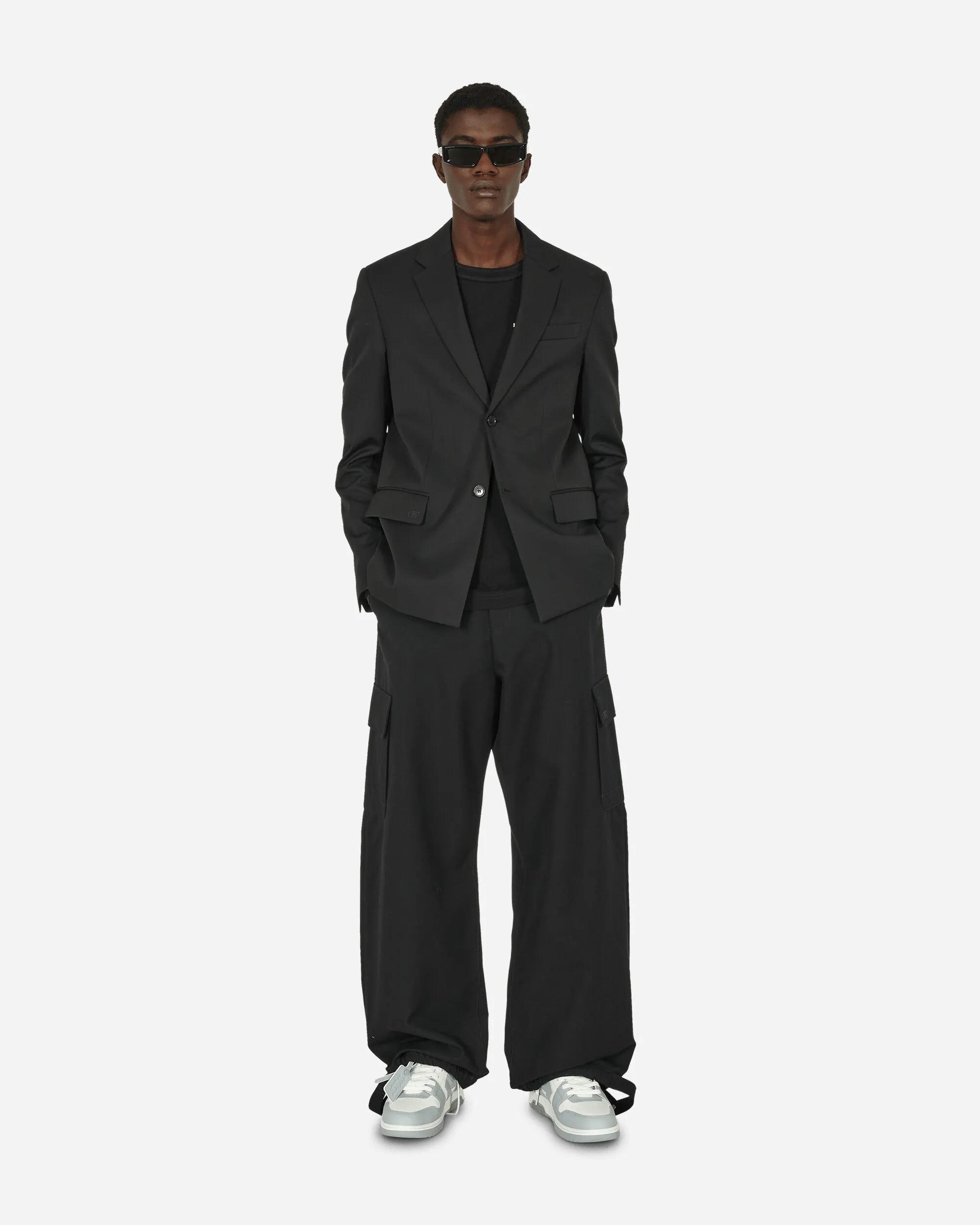 Embroidered Wool Strap Blazer Black