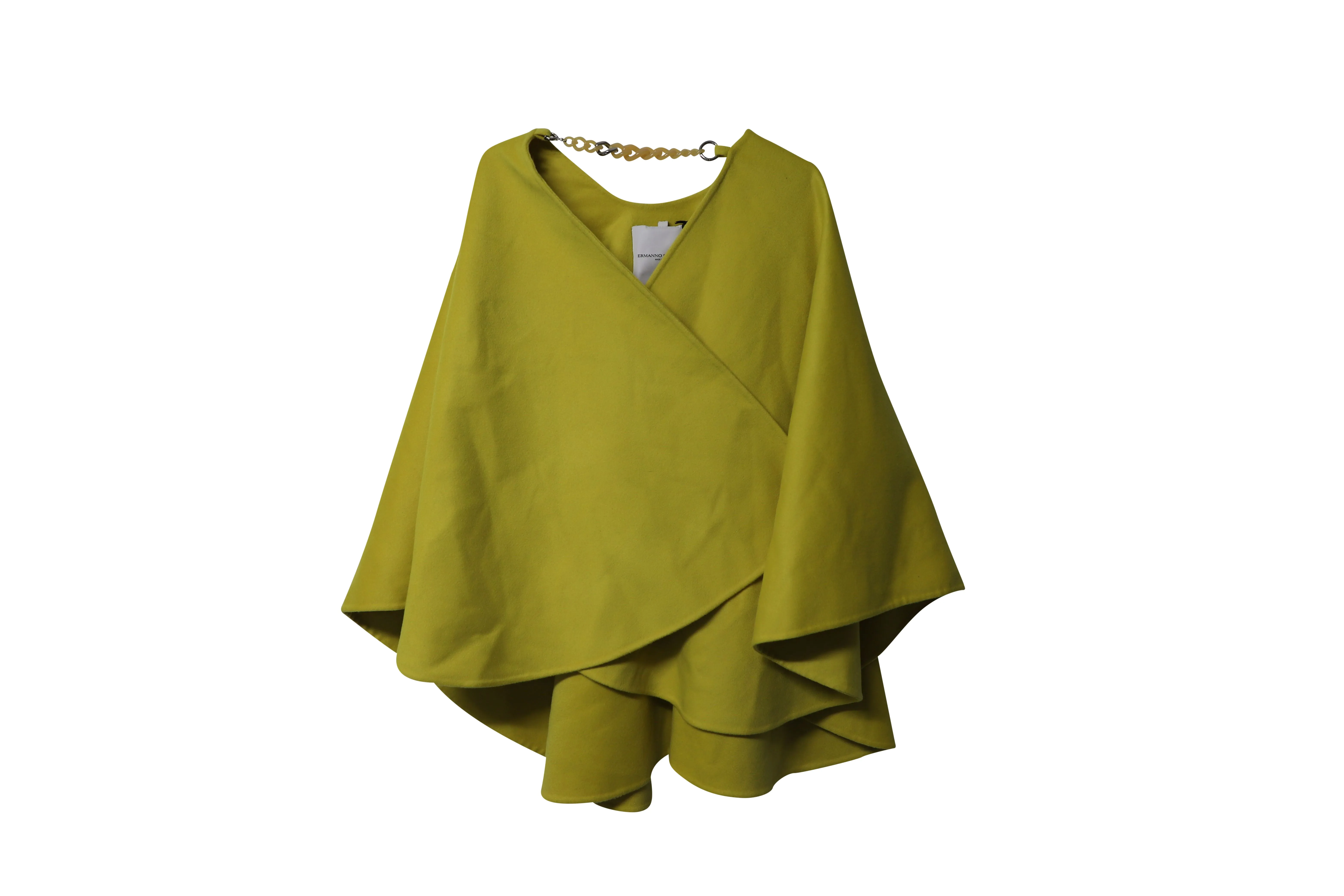 Ermanno Scervino Wide Sleeve Cape-Coat in Yellow Wool
