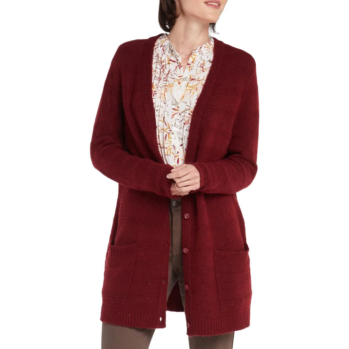 Everyday Womens Ribbed Trim  Manmade Cardigan Sweater