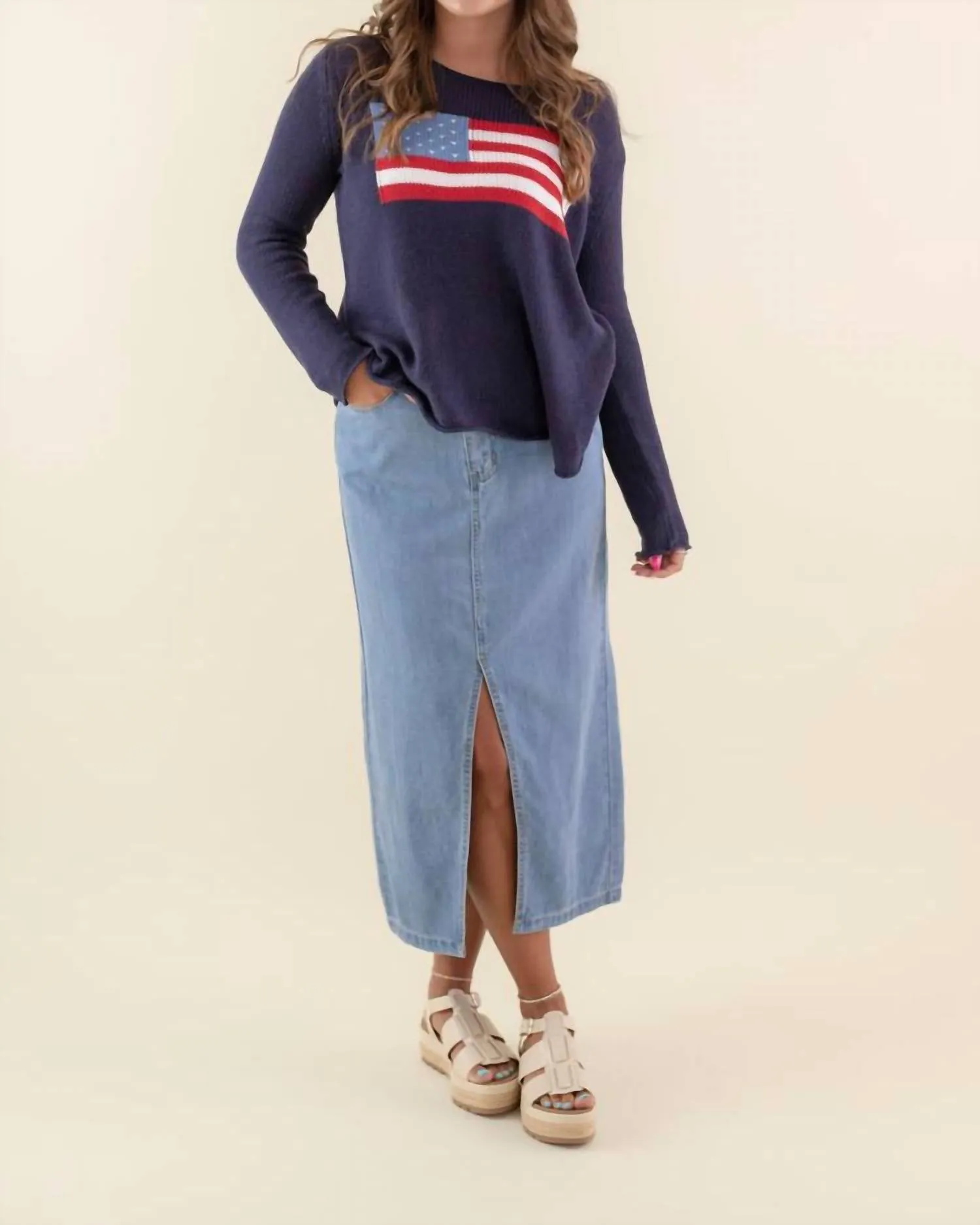 Flag Crew Neck Sweater In Navy Blue