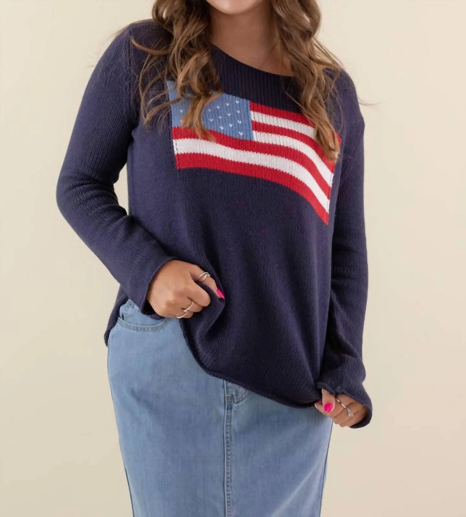 Flag Crew Neck Sweater In Navy Blue