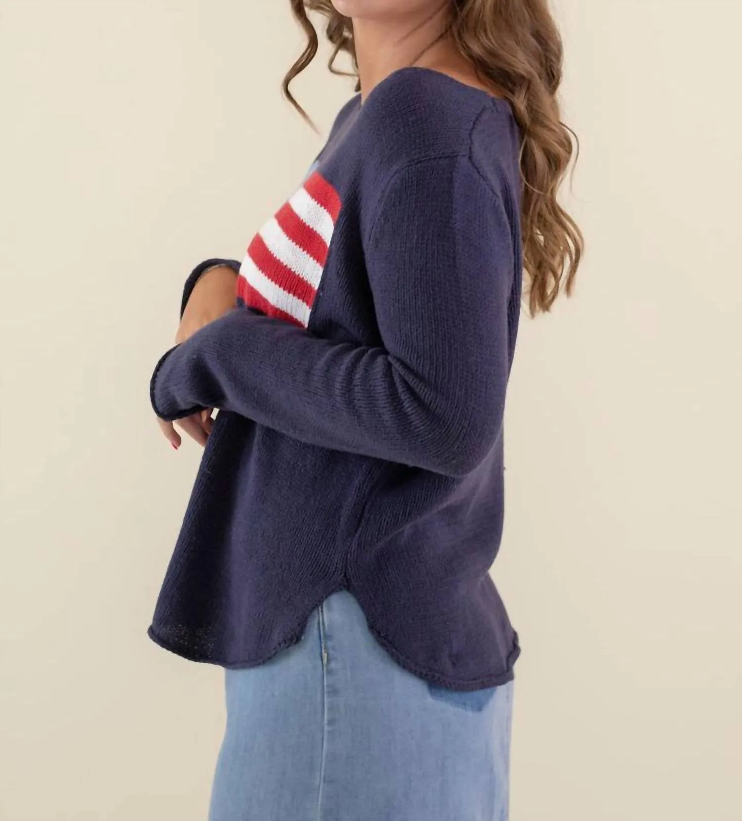 Flag Crew Neck Sweater In Navy Blue