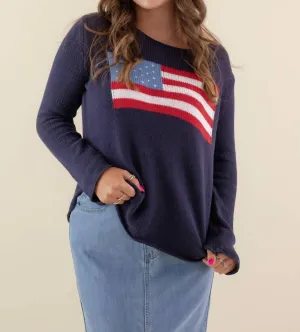 Flag Crew Neck Sweater In Navy Blue