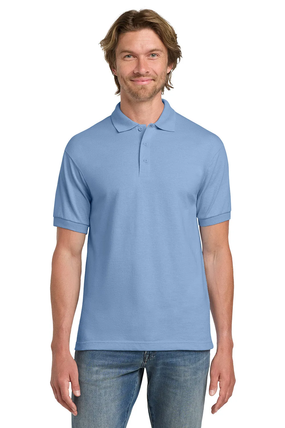 Gildan Mens DryBlend Moisture Wicking Short Sleeve Polo Shirt - Light Blue