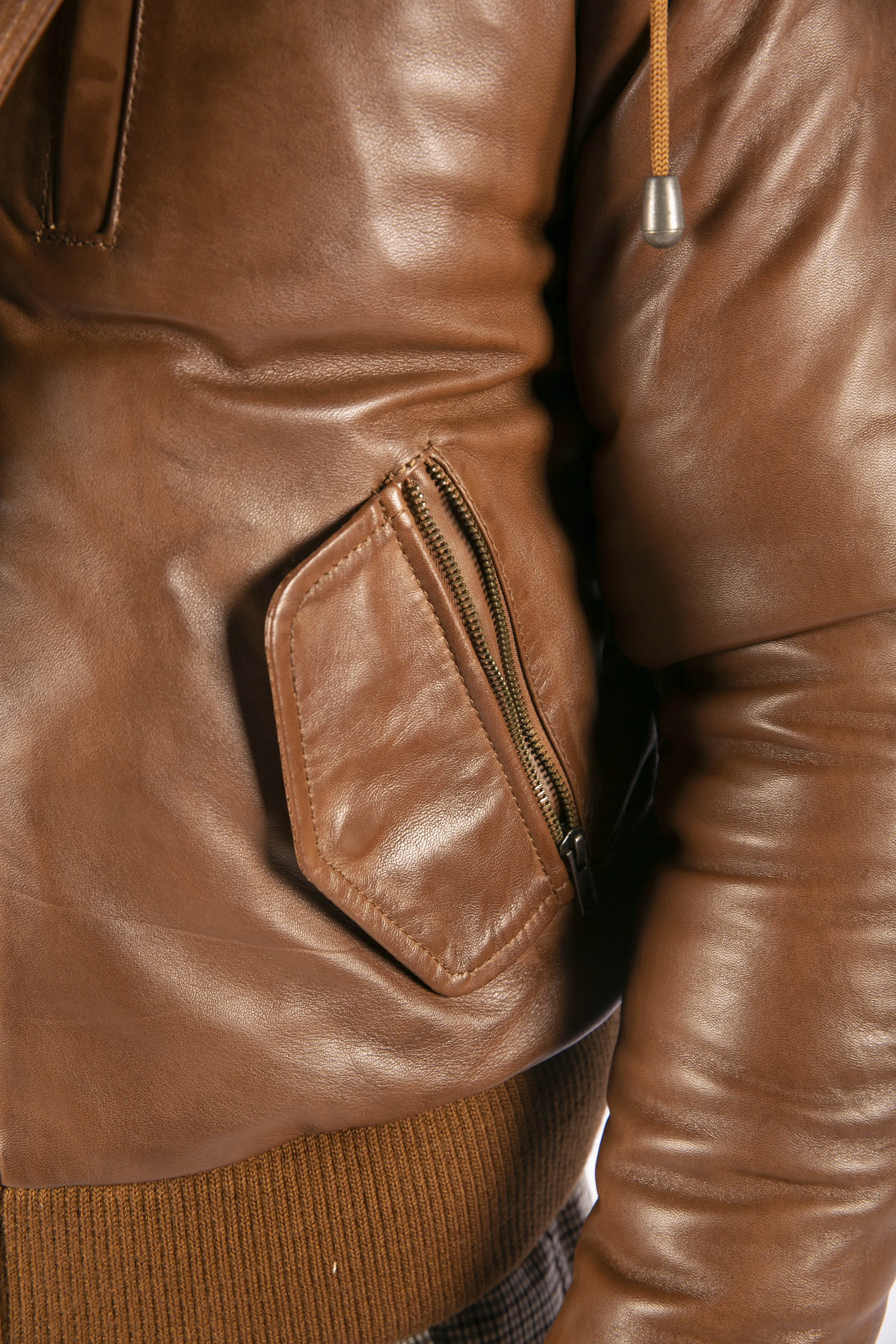 Hooded Bomber Puffer Leather Jacket