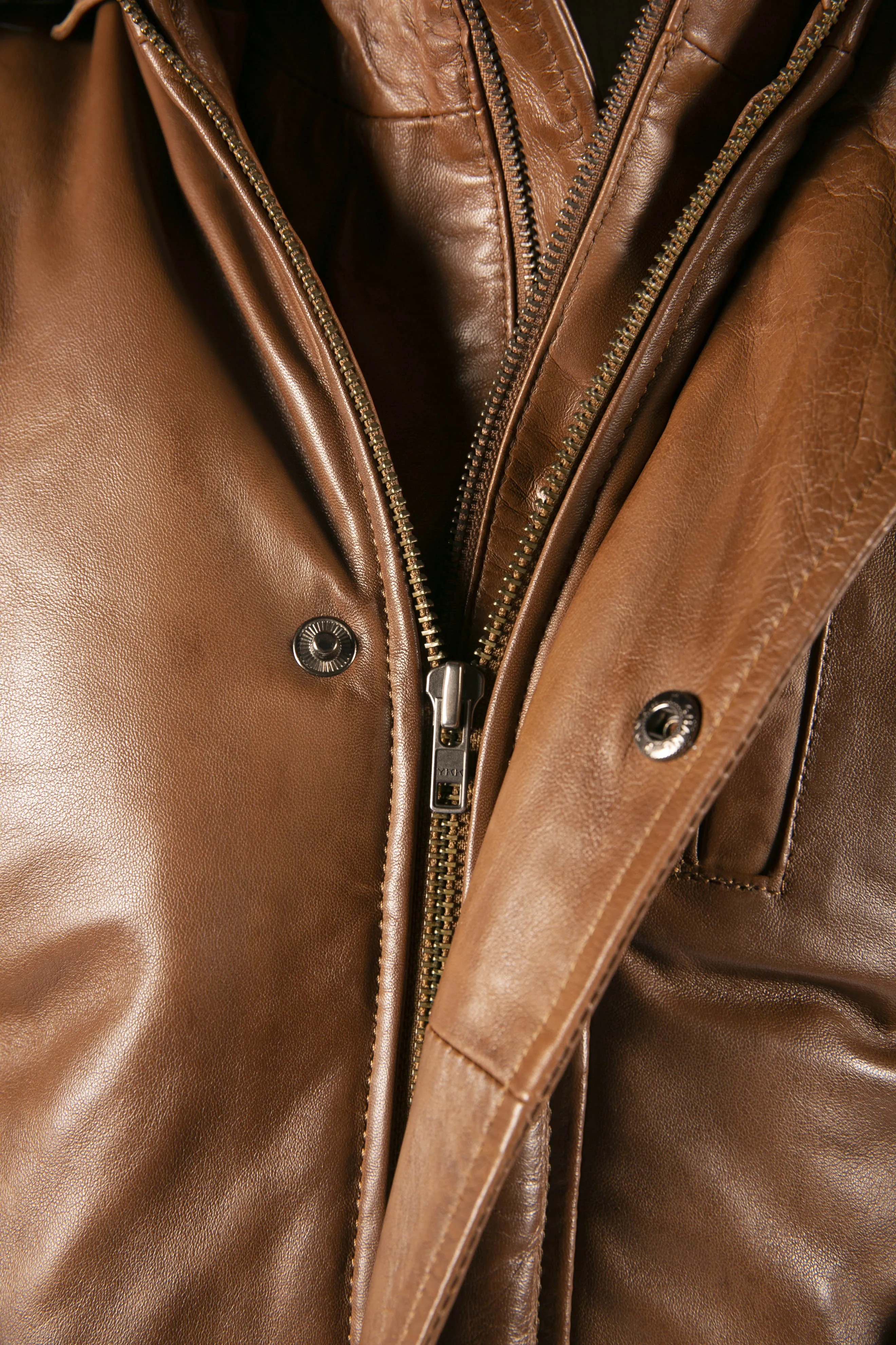 Hooded Bomber Puffer Leather Jacket
