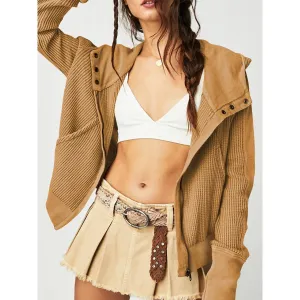 Hooded Long-Sleeved Cardigan In Brown