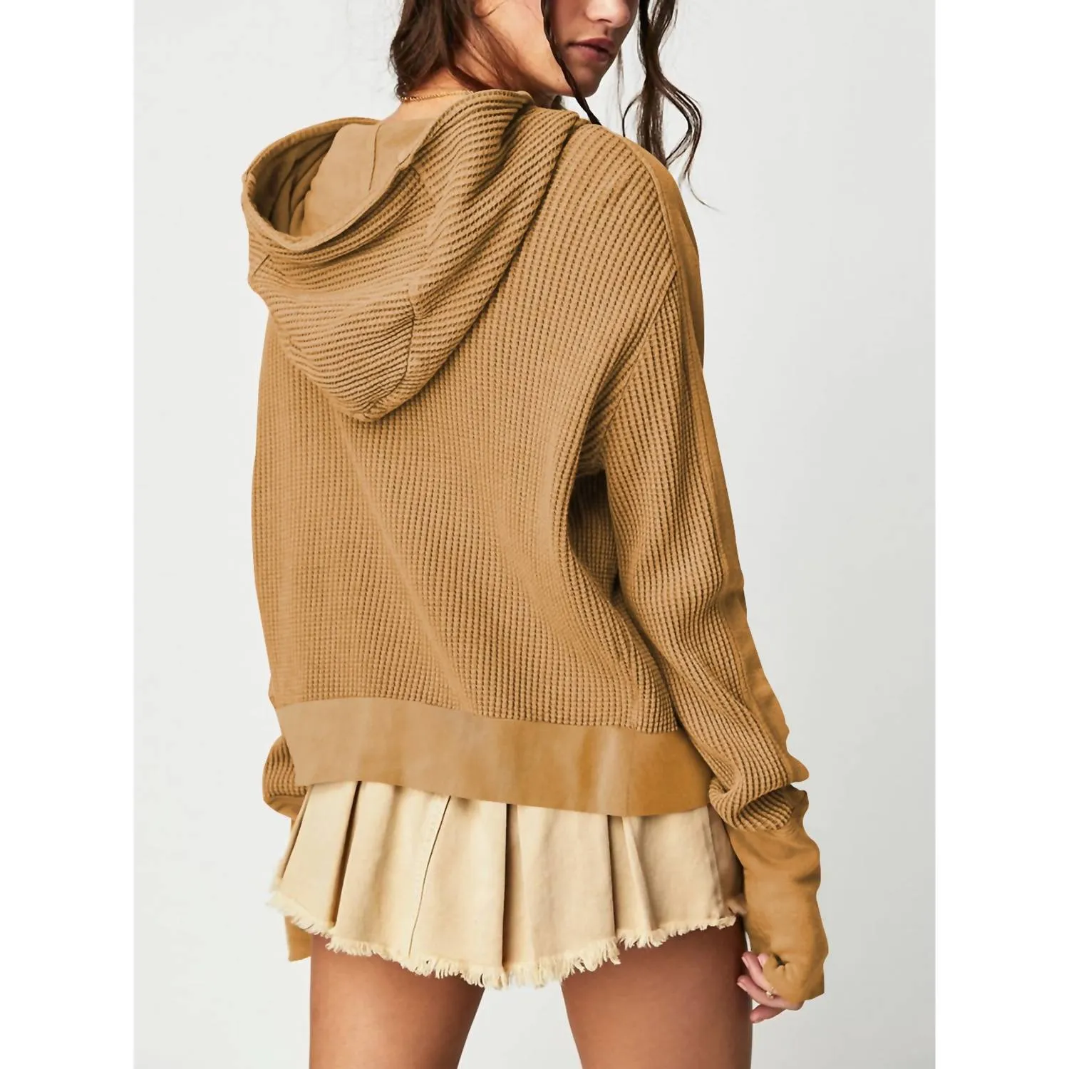 Hooded Long-Sleeved Cardigan In Brown