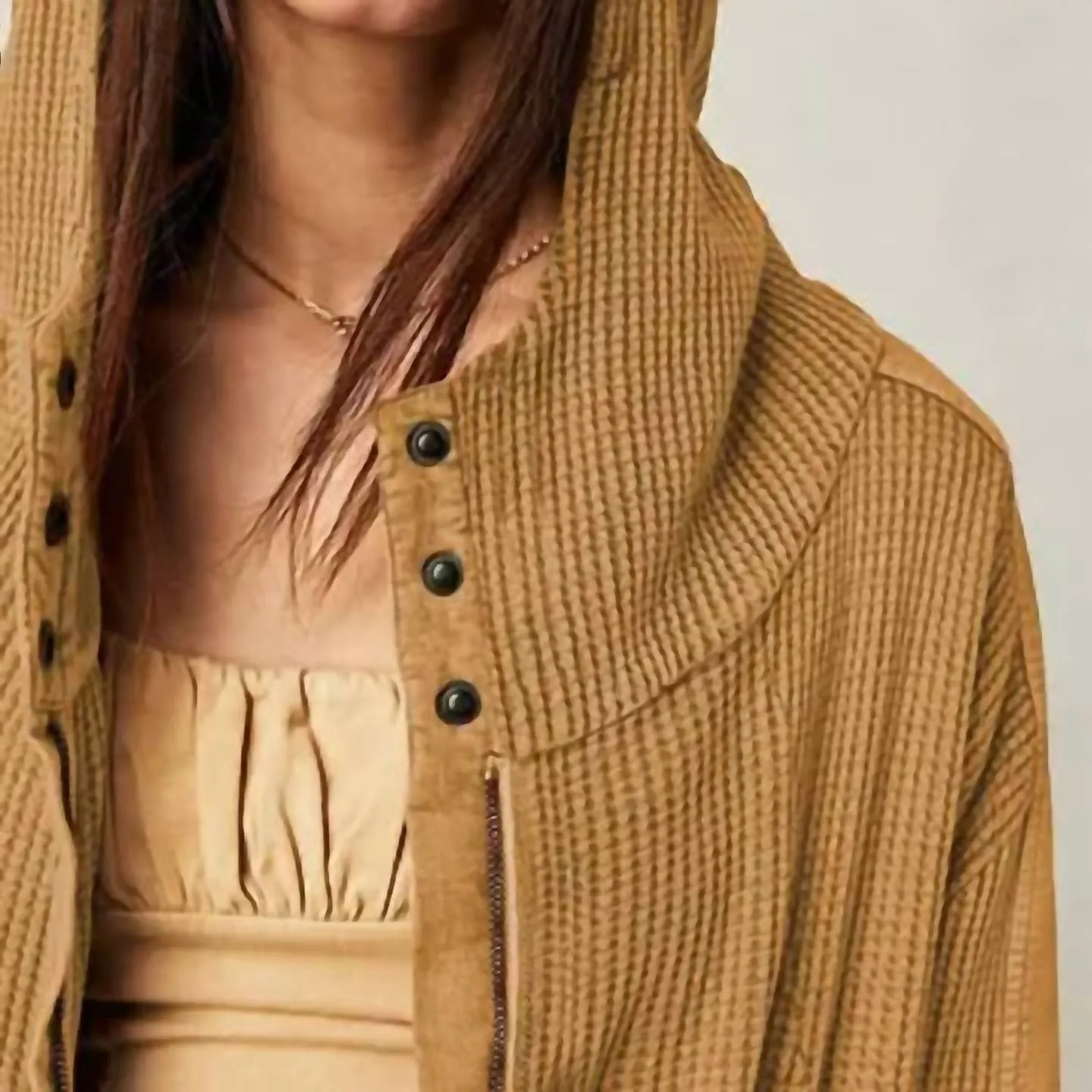 Hooded Long-Sleeved Cardigan In Brown