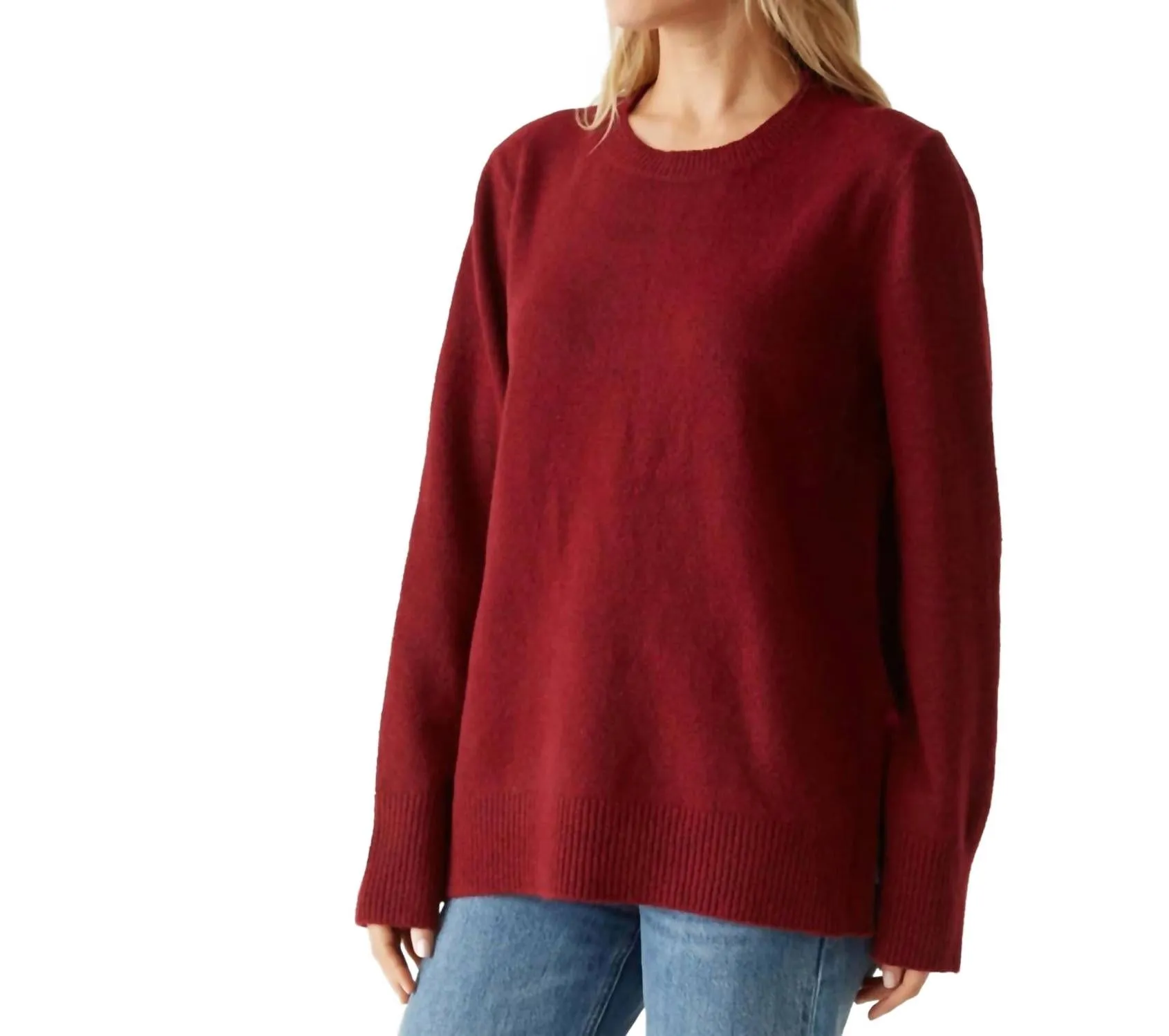 Imogen Crew Neck Sweater In Dark Carmine