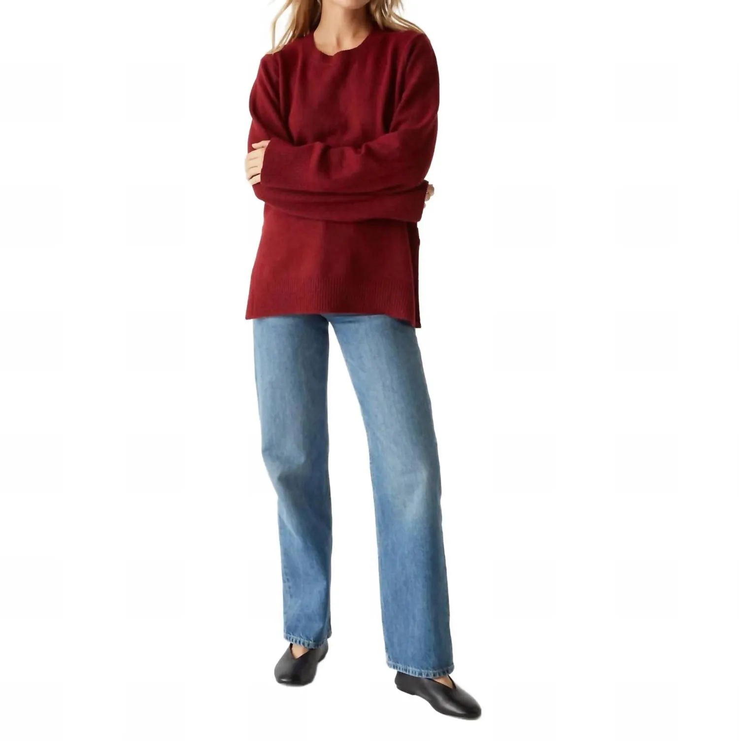 Imogen Crew Neck Sweater In Dark Carmine