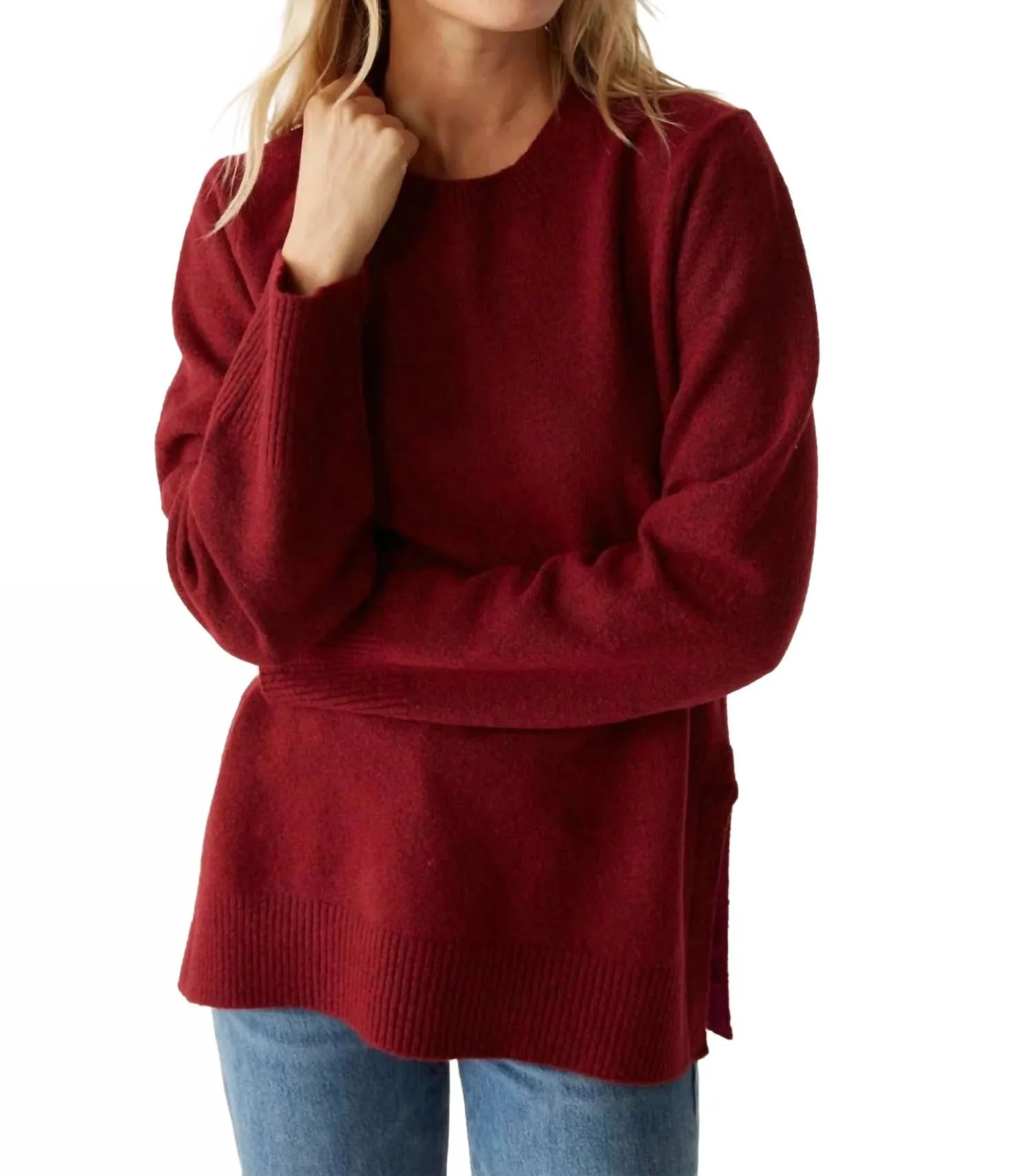 Imogen Crew Neck Sweater In Dark Carmine
