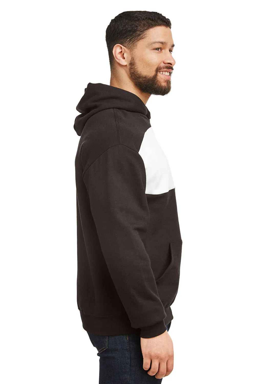 Jerzees Mens NuBlend Fleece Pill Resistant Billboard Hooded Sweatshirt Hoodie w/ Pouch Pocket - Black/White - Closeout