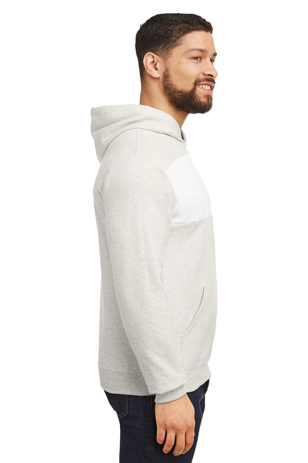 Jerzees Mens NuBlend Fleece Pill Resistant Billboard Hooded Sweatshirt Hoodie w/ Pouch Pocket - Heather Oatmeal/White - Closeout