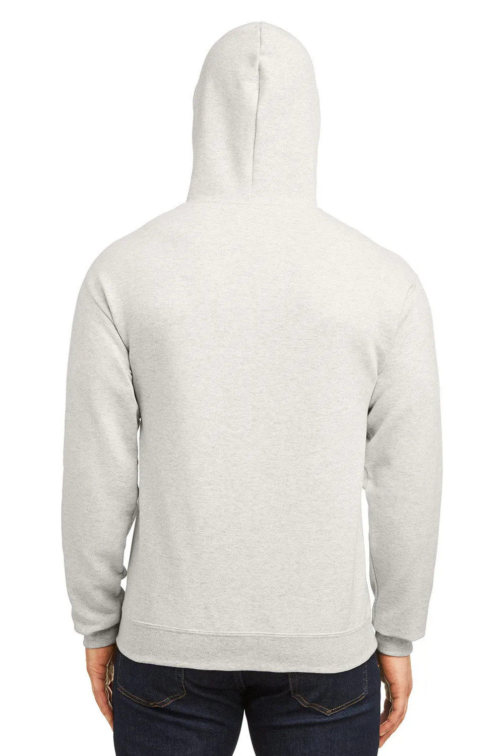 Jerzees Mens NuBlend Fleece Pill Resistant Billboard Hooded Sweatshirt Hoodie w/ Pouch Pocket - Heather Oatmeal/White - Closeout