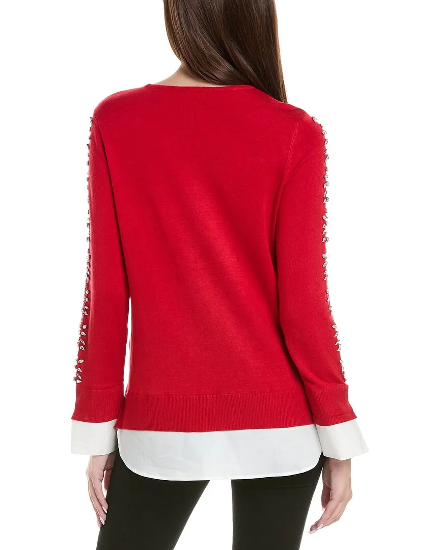 Jones New York Embellished Sleeve Twofer Sweater