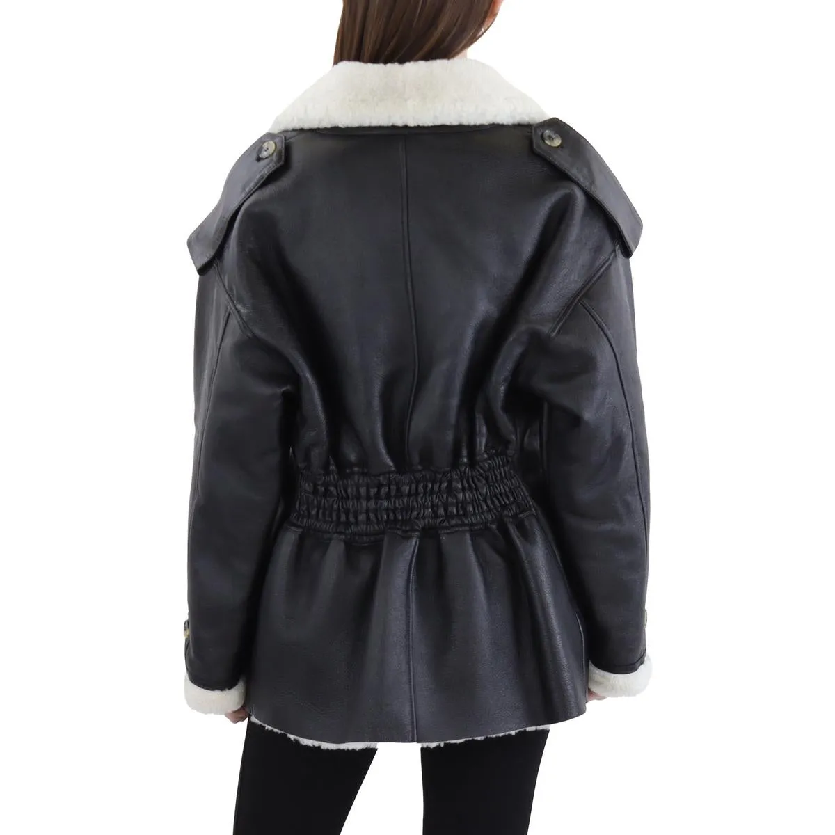 Jordan Womens Shearling Lined Double-Breasted Leather Jacket