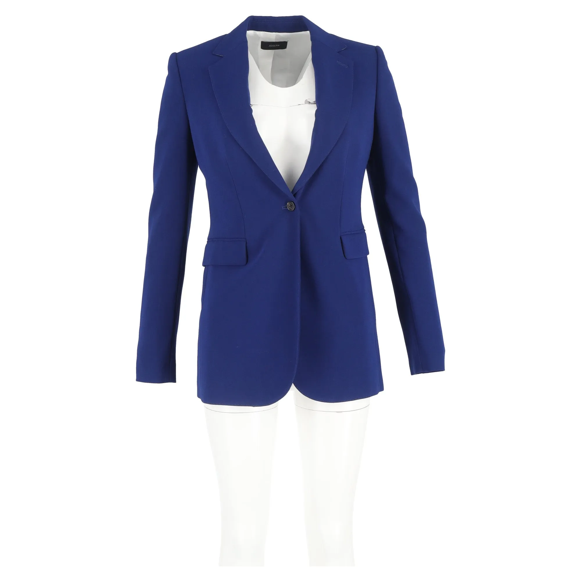 Joseph Single-Breasted Blazer with Pockets in Blue Wool
