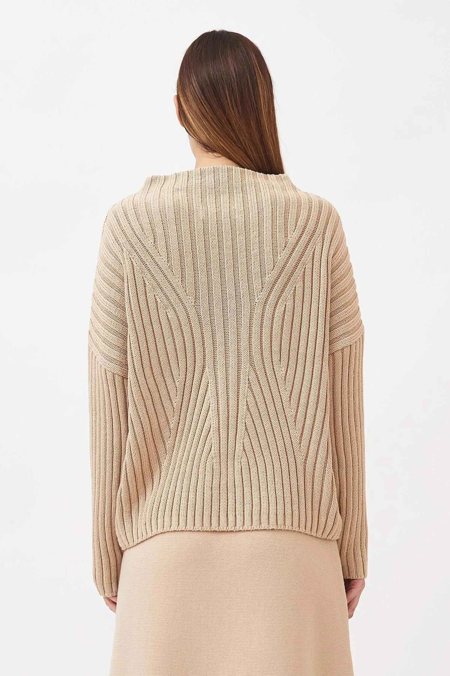 Knitted Organic Cotton High Boat Neck Jumper | Sand