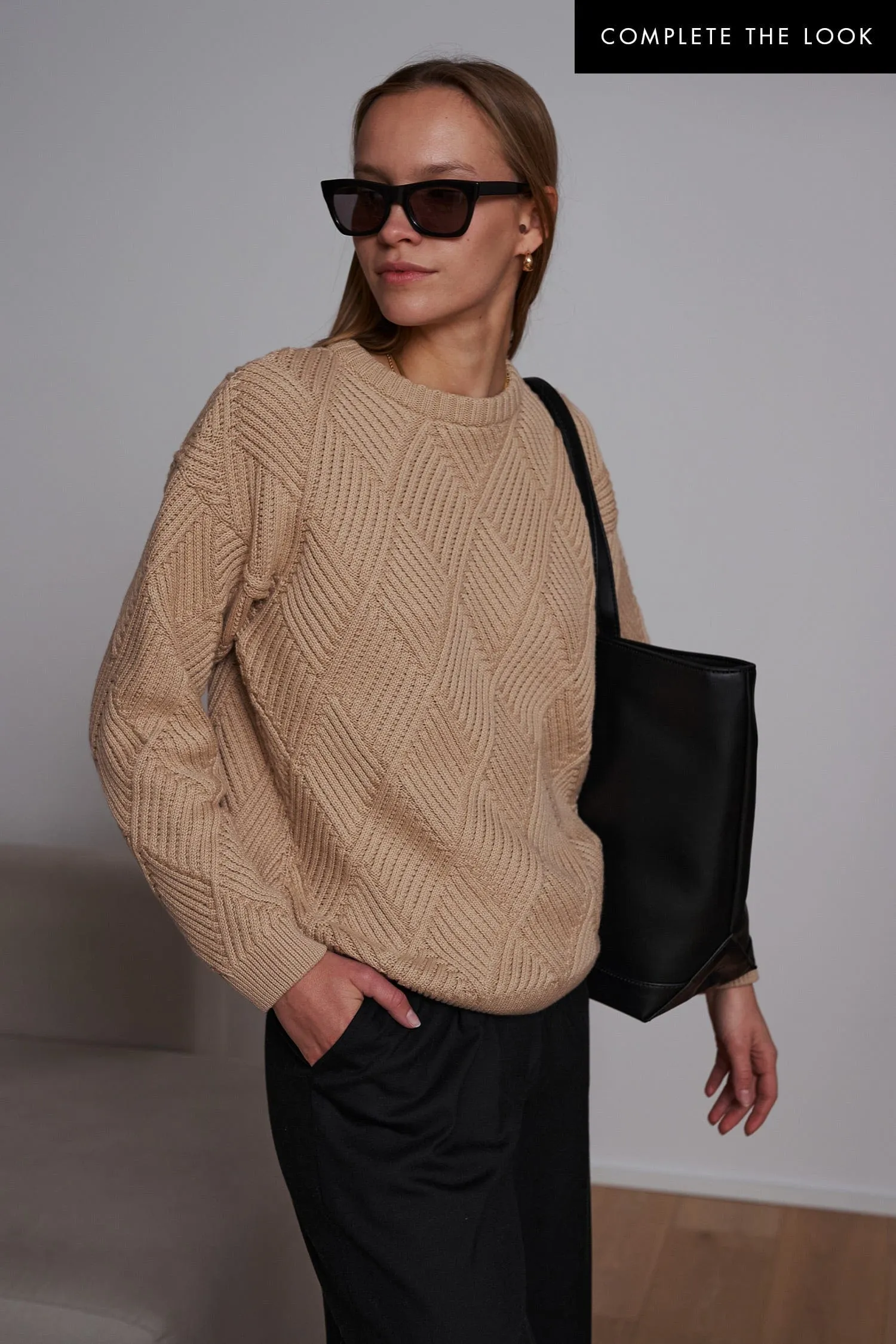 Knitted Organic Cotton Rhomb Jumper | Sand