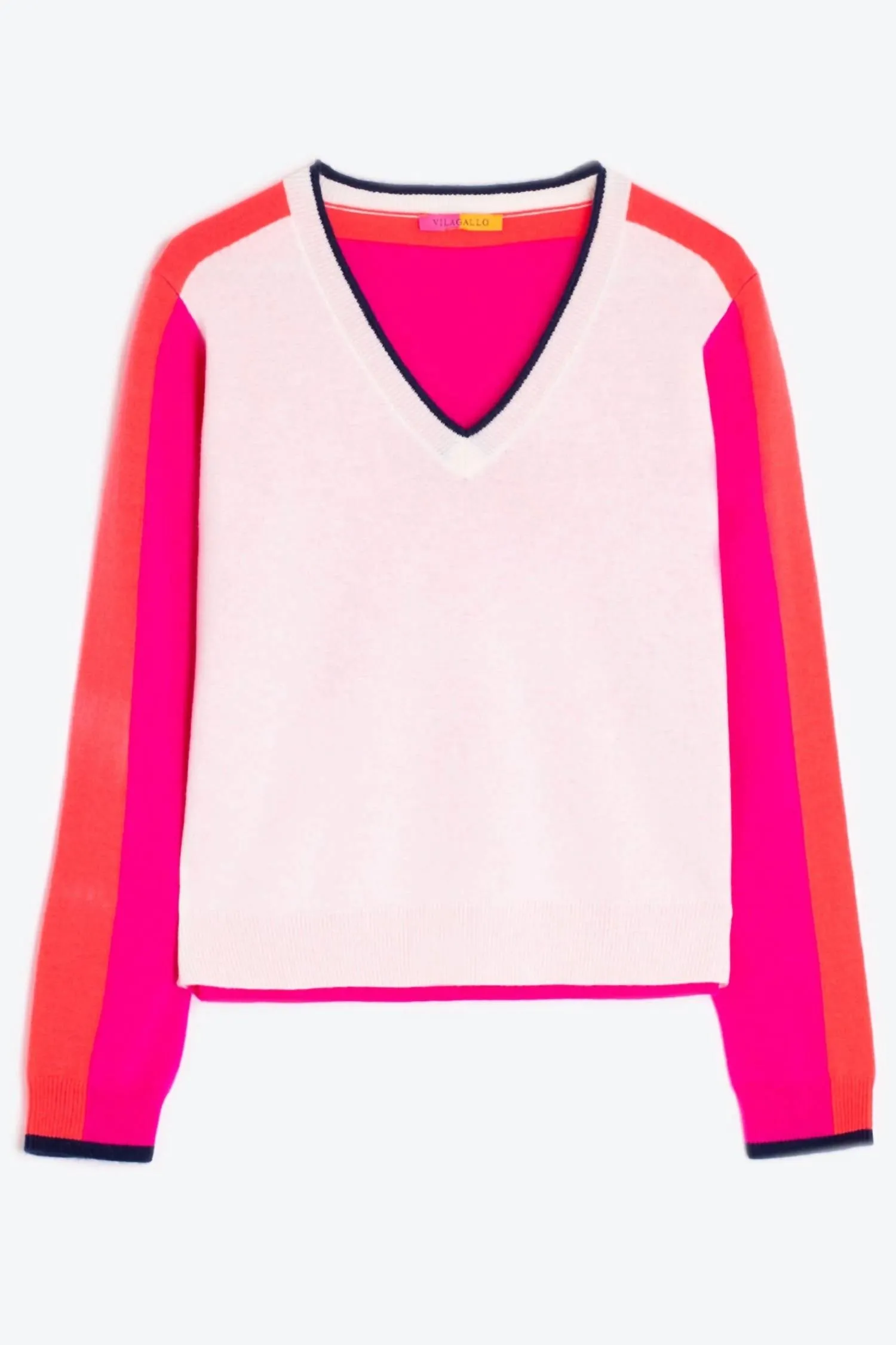 Knitwear V-Neck Sweater In Ecru/pink/orange
