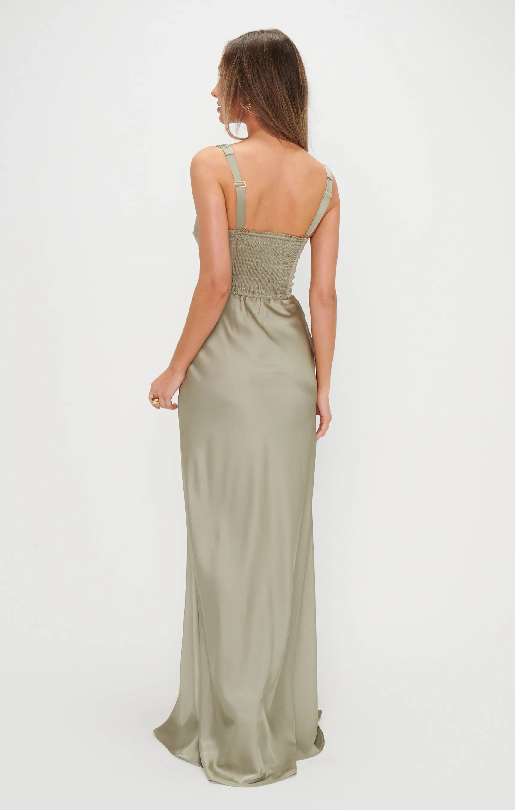 Lana Maxi Dress ~ Moss Green Luxe Satin