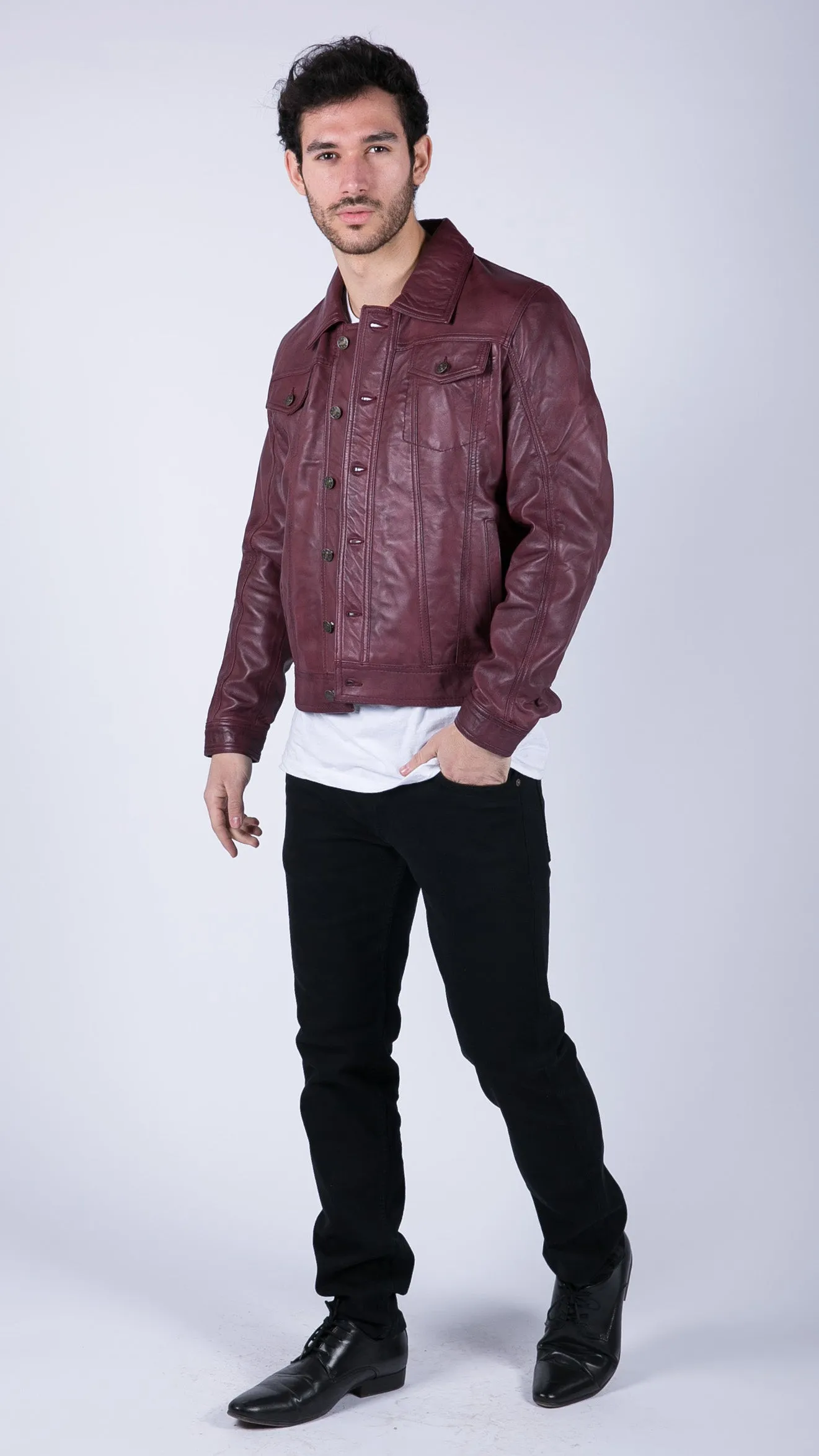 Leather Jacket Burgundy Wine Jeans