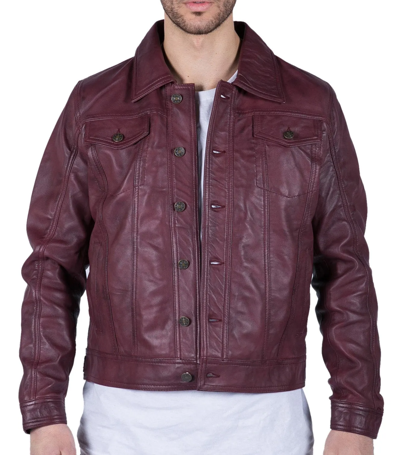 Leather Jacket Burgundy Wine Jeans