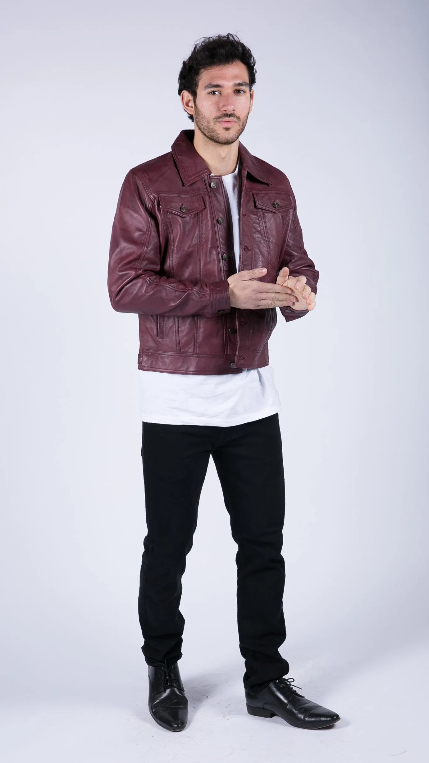 Leather Jacket Burgundy Wine Jeans