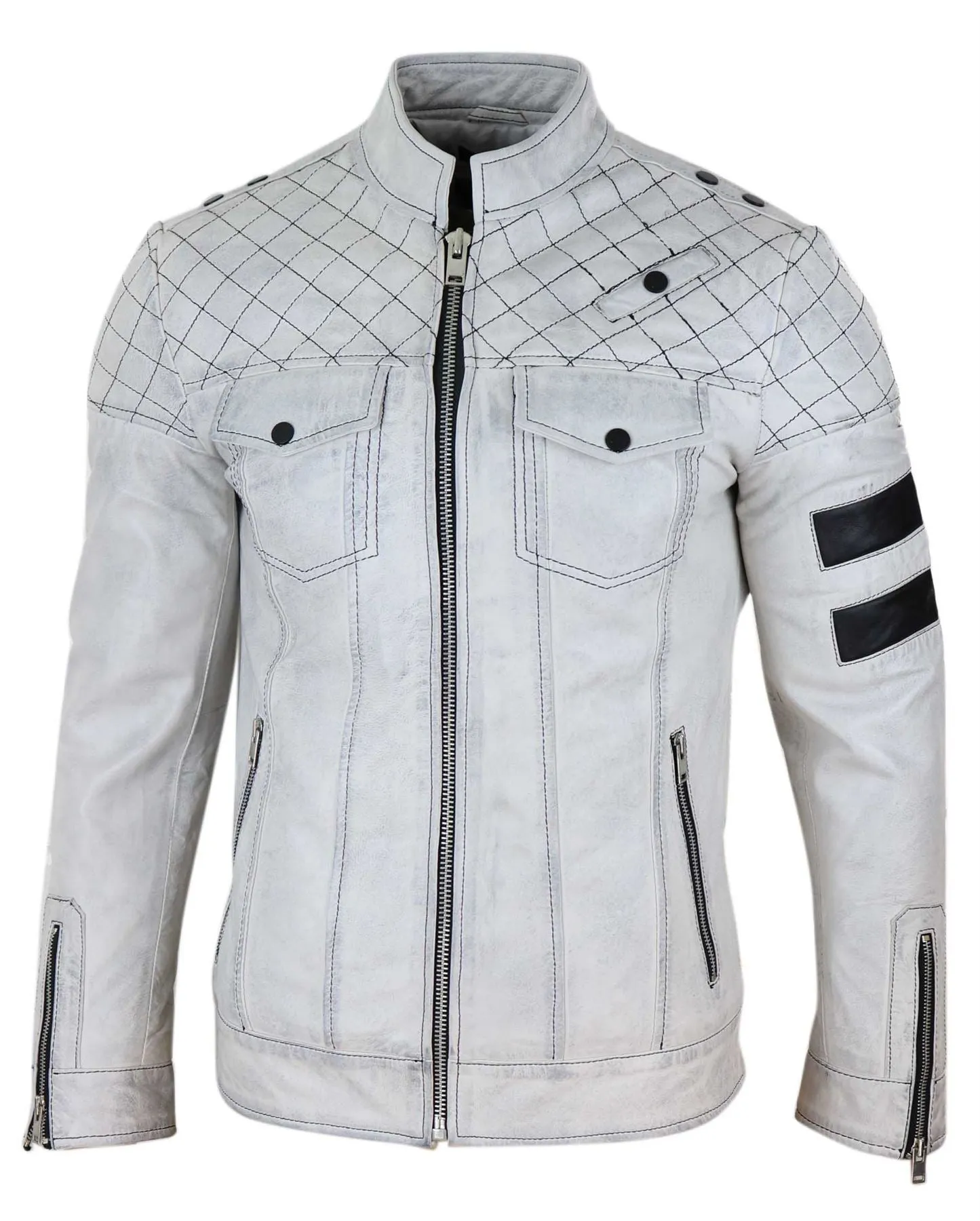 Leather Racing Jacket Biker Stripes