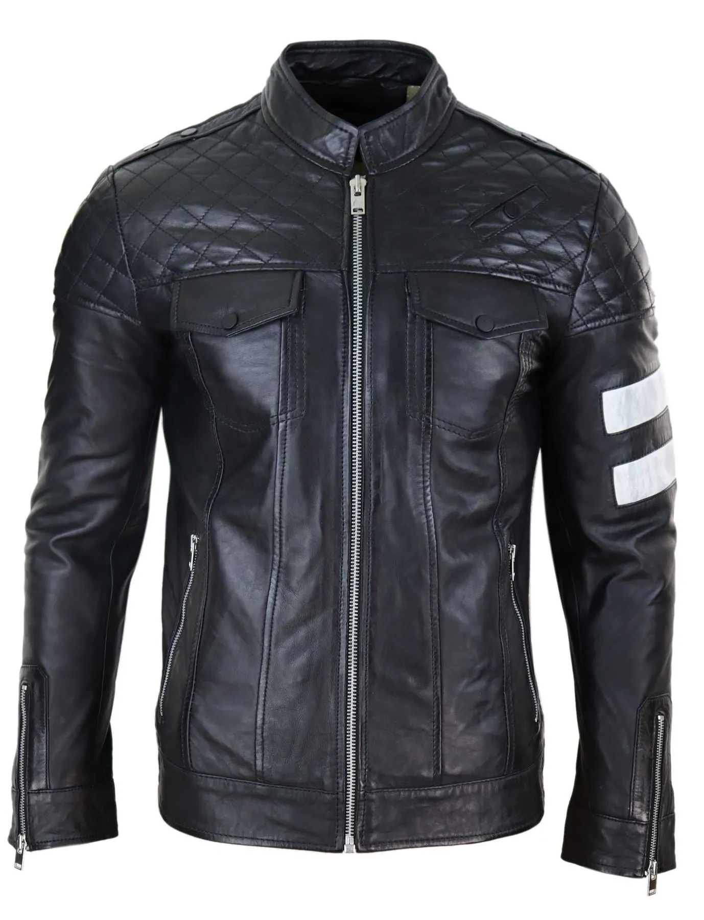 Leather Racing Jacket Biker Stripes