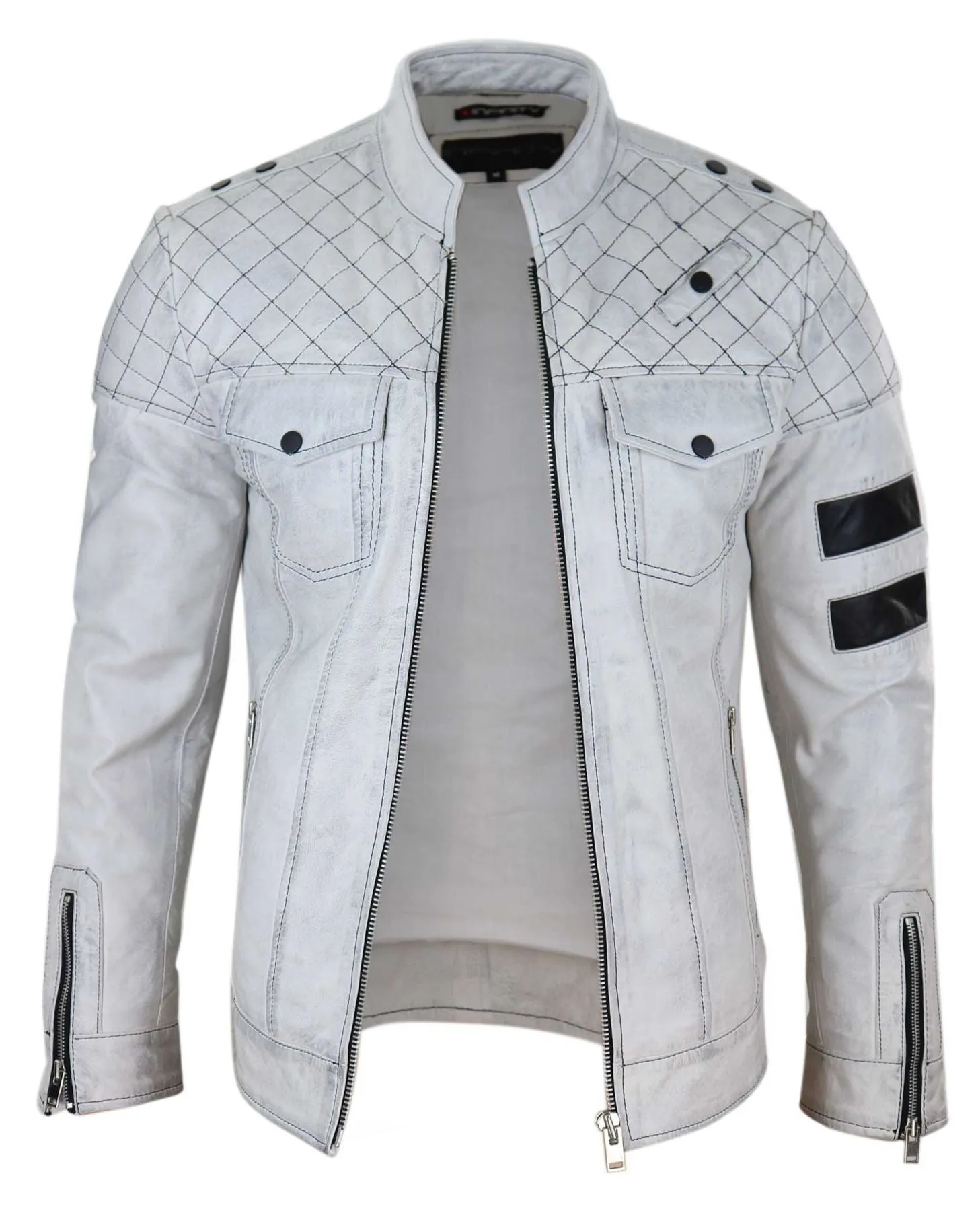 Leather Racing Jacket Biker Stripes