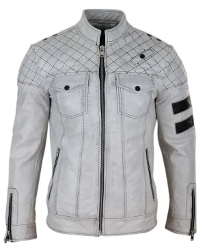 Leather Racing Jacket Biker Stripes