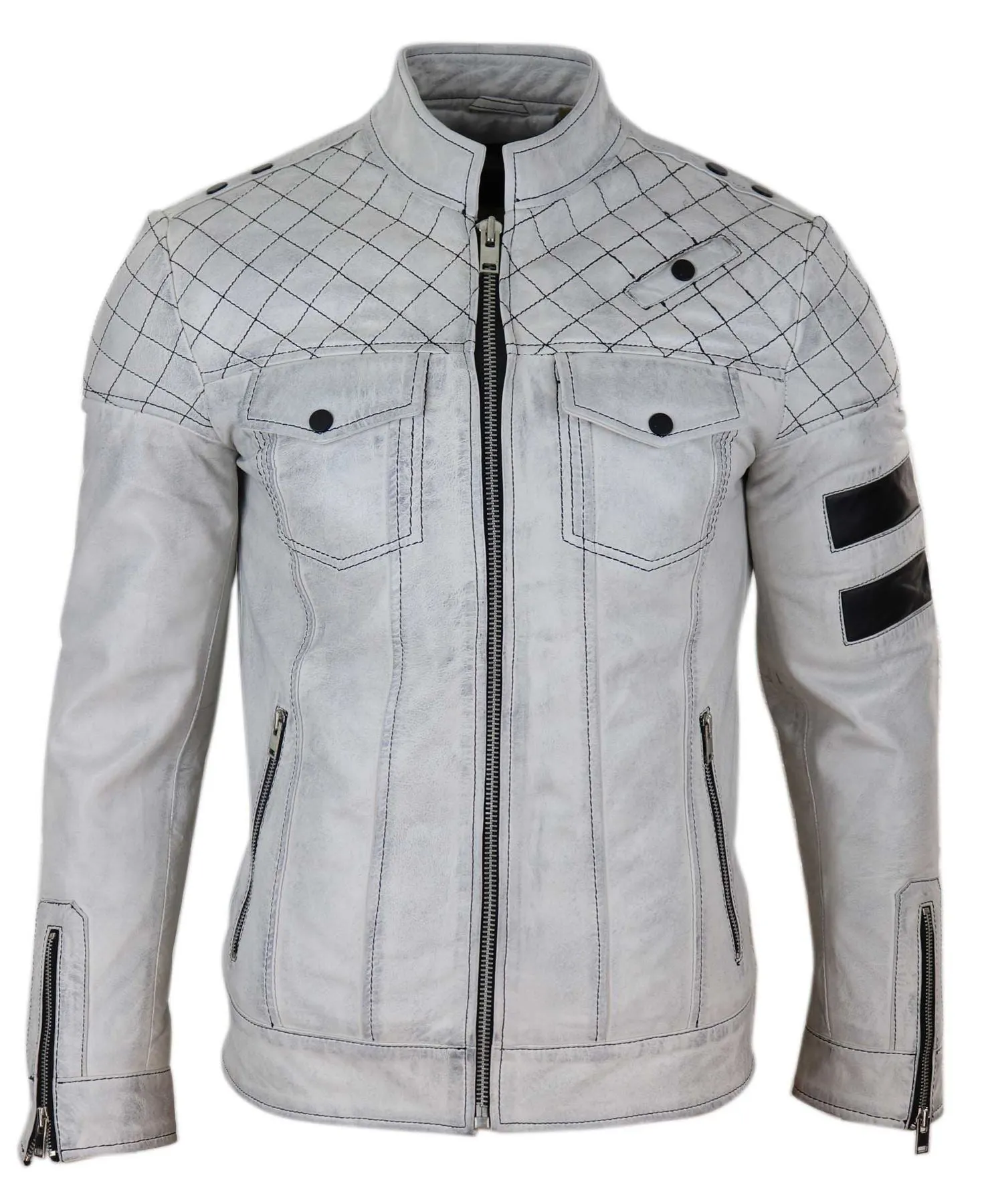 Leather Racing Jacket Biker Stripes