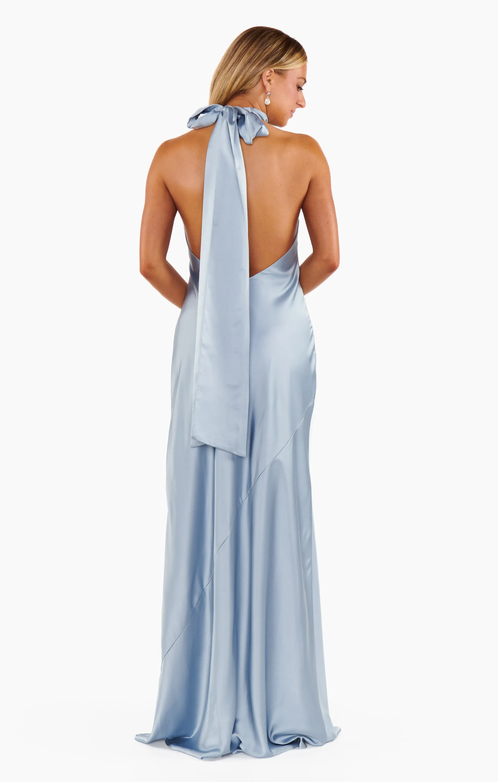 Lisa Maxi Dress ~ Steel Blue Luxe Satin