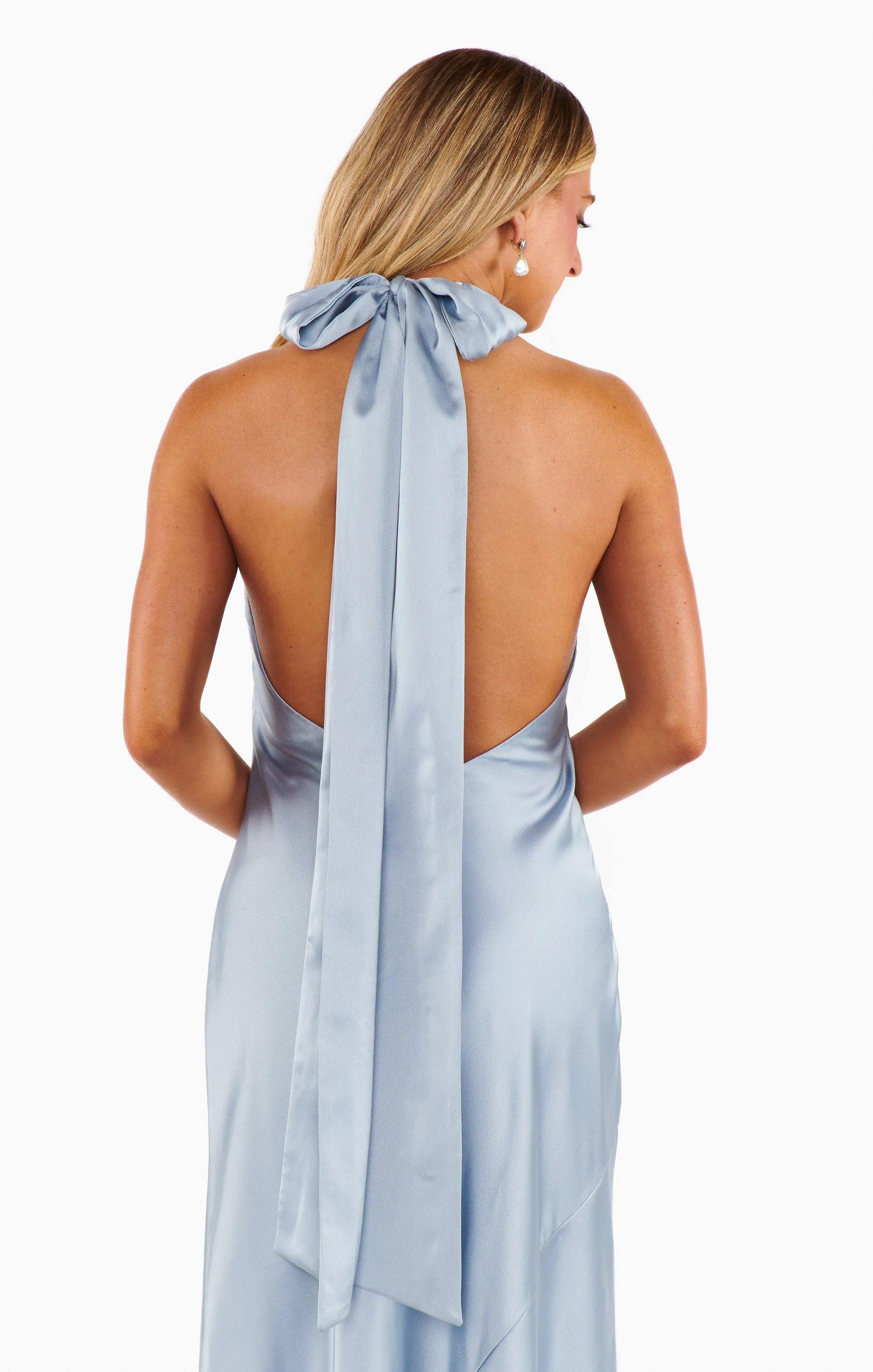 Lisa Maxi Dress ~ Steel Blue Luxe Satin