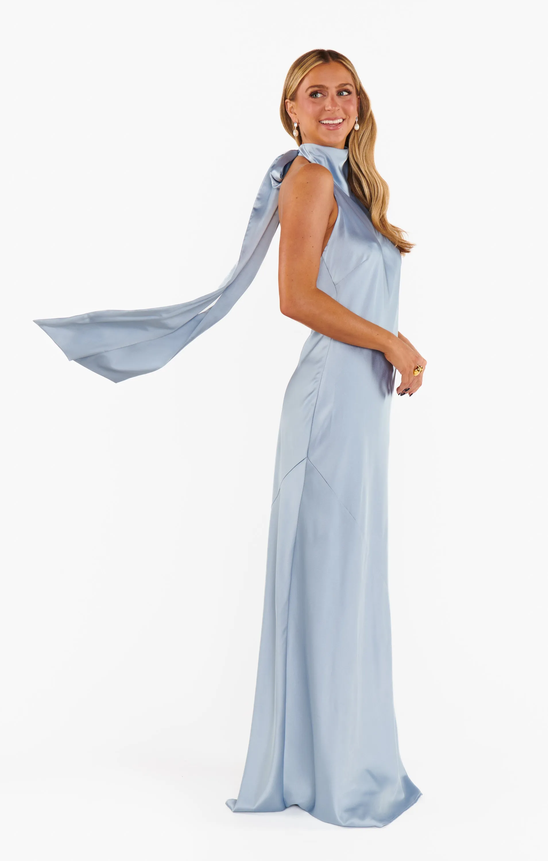 Lisa Maxi Dress ~ Steel Blue Luxe Satin