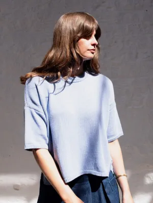 Lisa Women's Cotton Boxy Knitted Top | Blue Melange