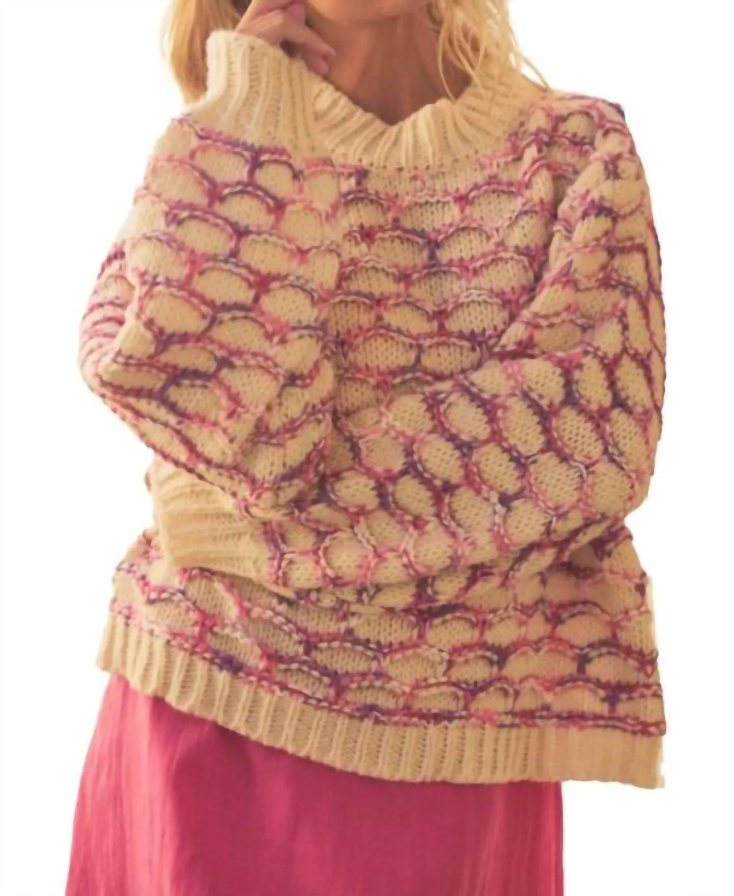 Lola Honeycomb Sweater In Magenta Multi