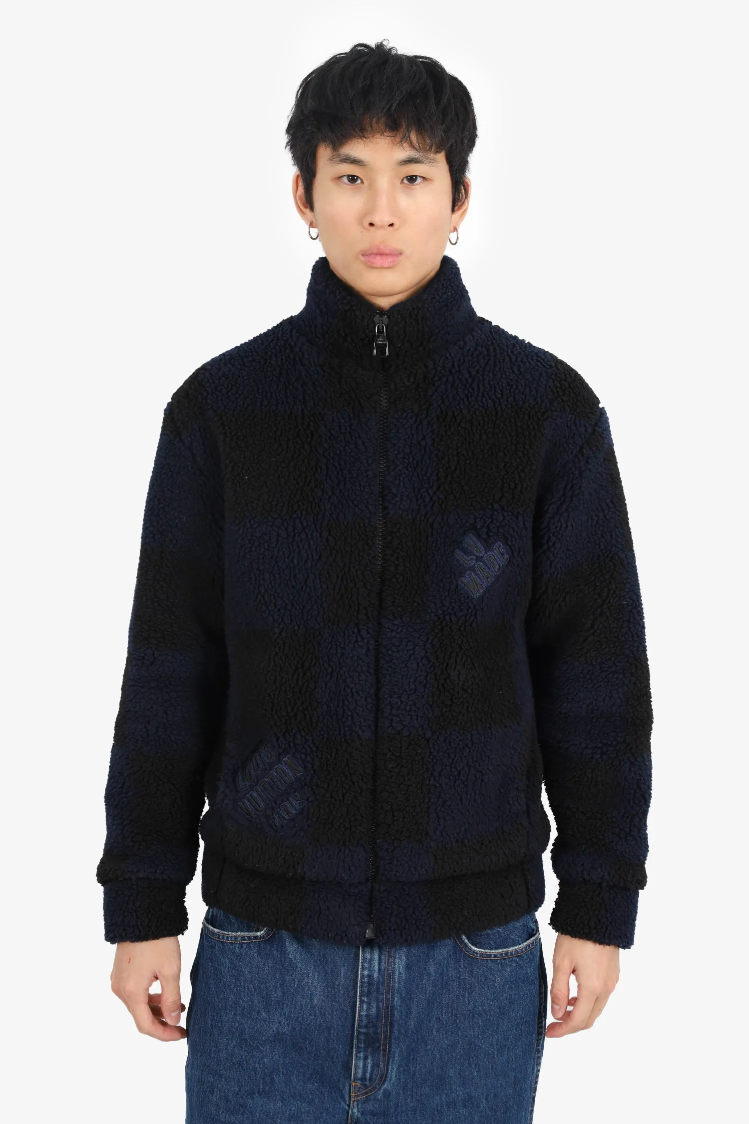 Louis Vuitton x Nigo Black/Navy LV² Damier Fleece Jacket Size XS Mens