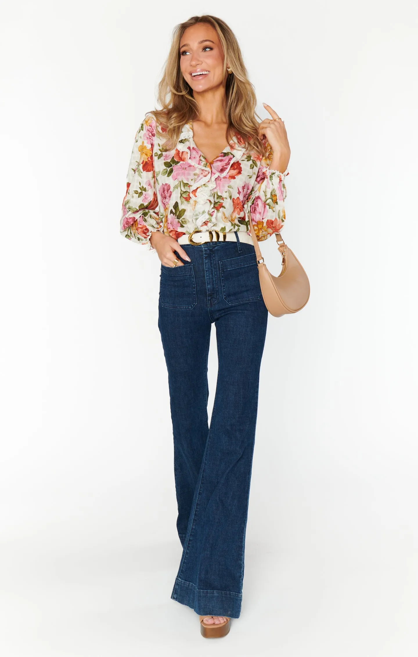 Lydia Ruffle Top ~ Ivory Hillside Floral