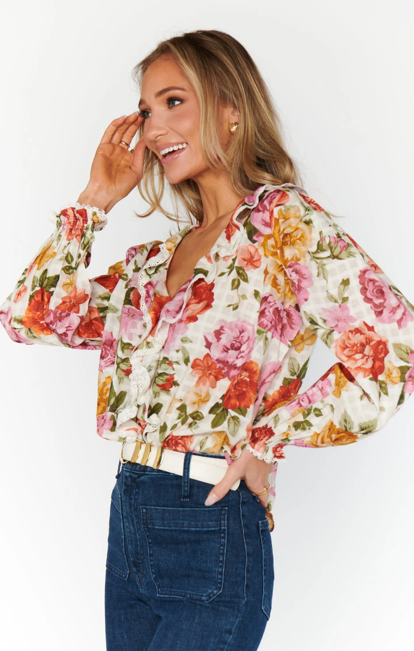 Lydia Ruffle Top ~ Ivory Hillside Floral