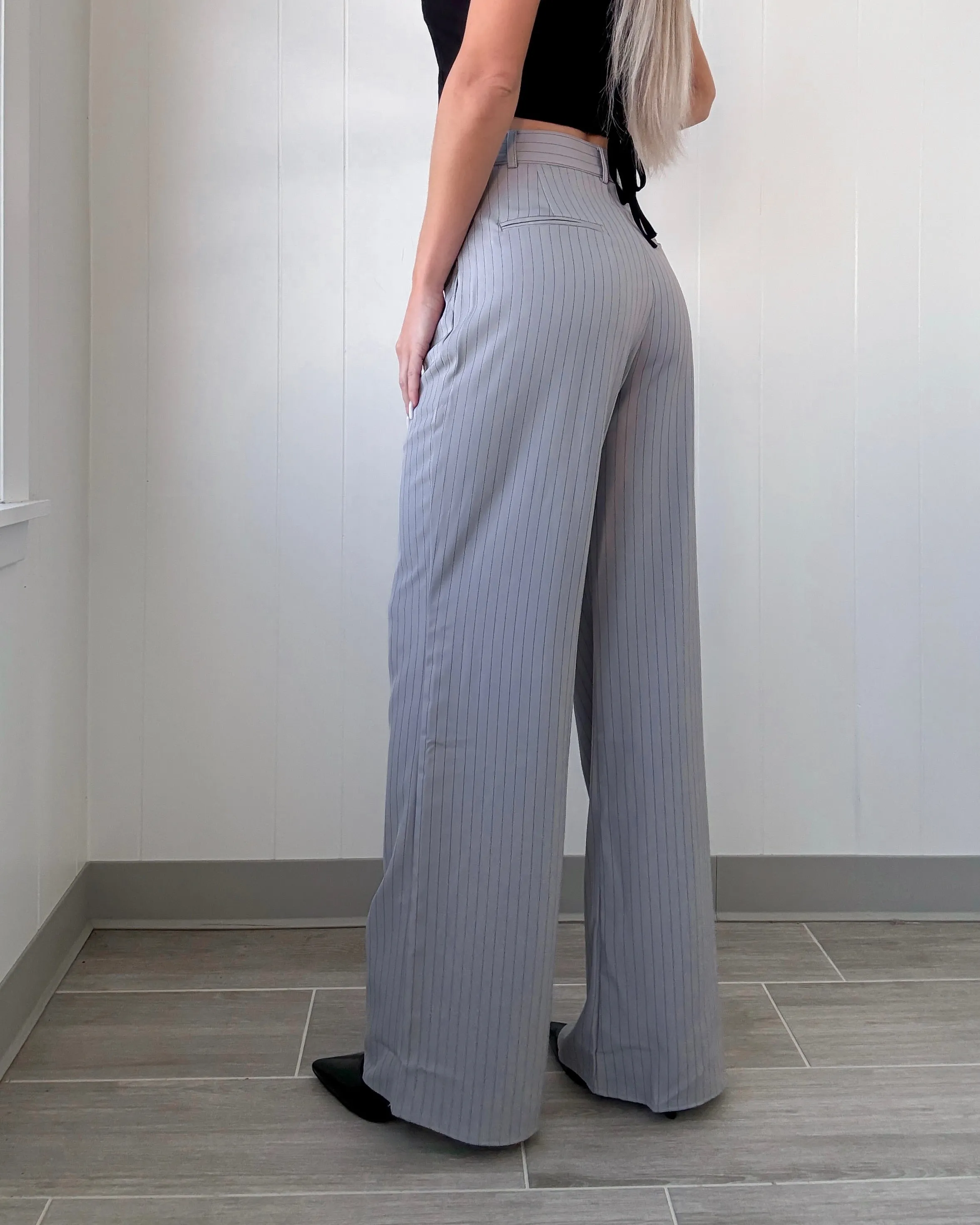 Madison Avenue Pinstripe Trousers - Grey