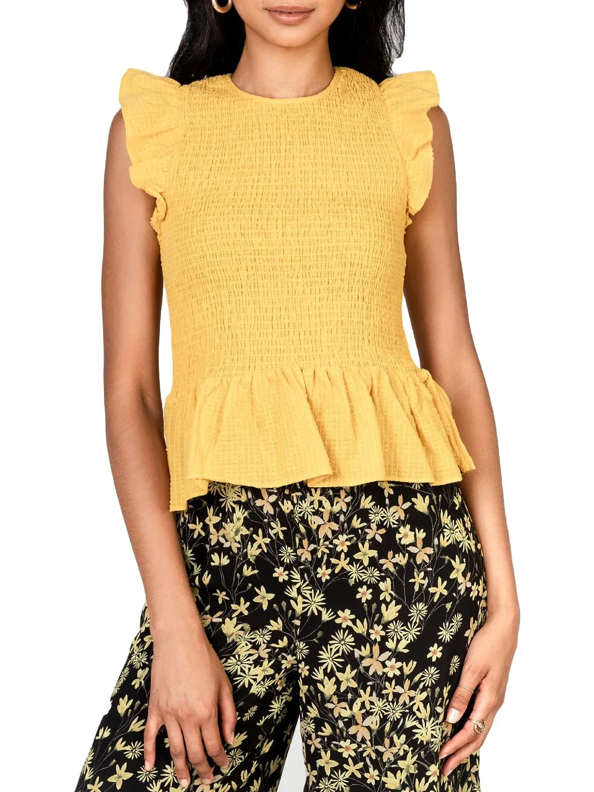 Marilyn  Womens Floral Smocked Casual Top