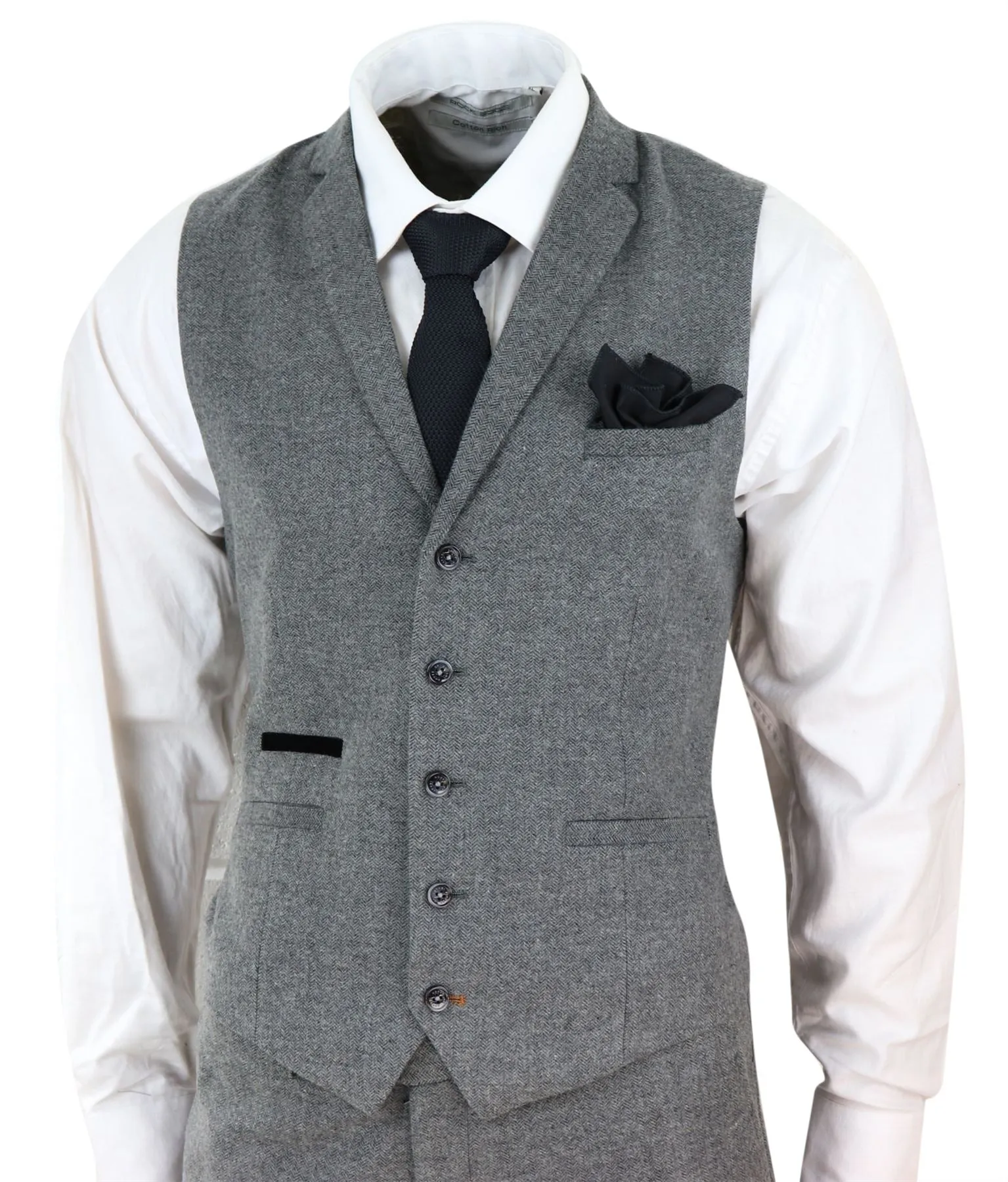 Martez 3 Piece Wool Suit Herringbone Tweed Grey