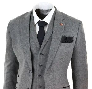 Martez 3 Piece Wool Suit Herringbone Tweed Grey