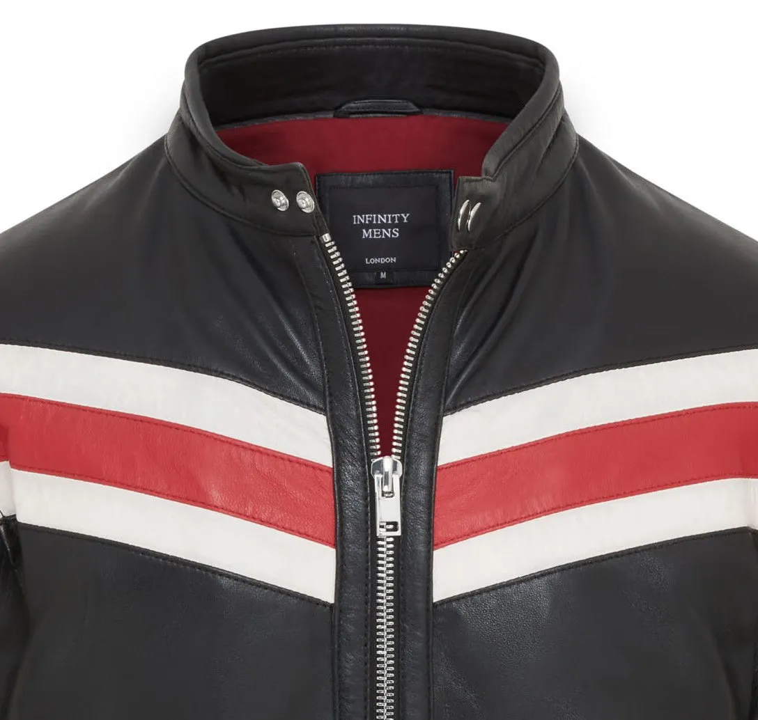 Mens Black CafÃ Racer Biker Leather Jacket - Aniak