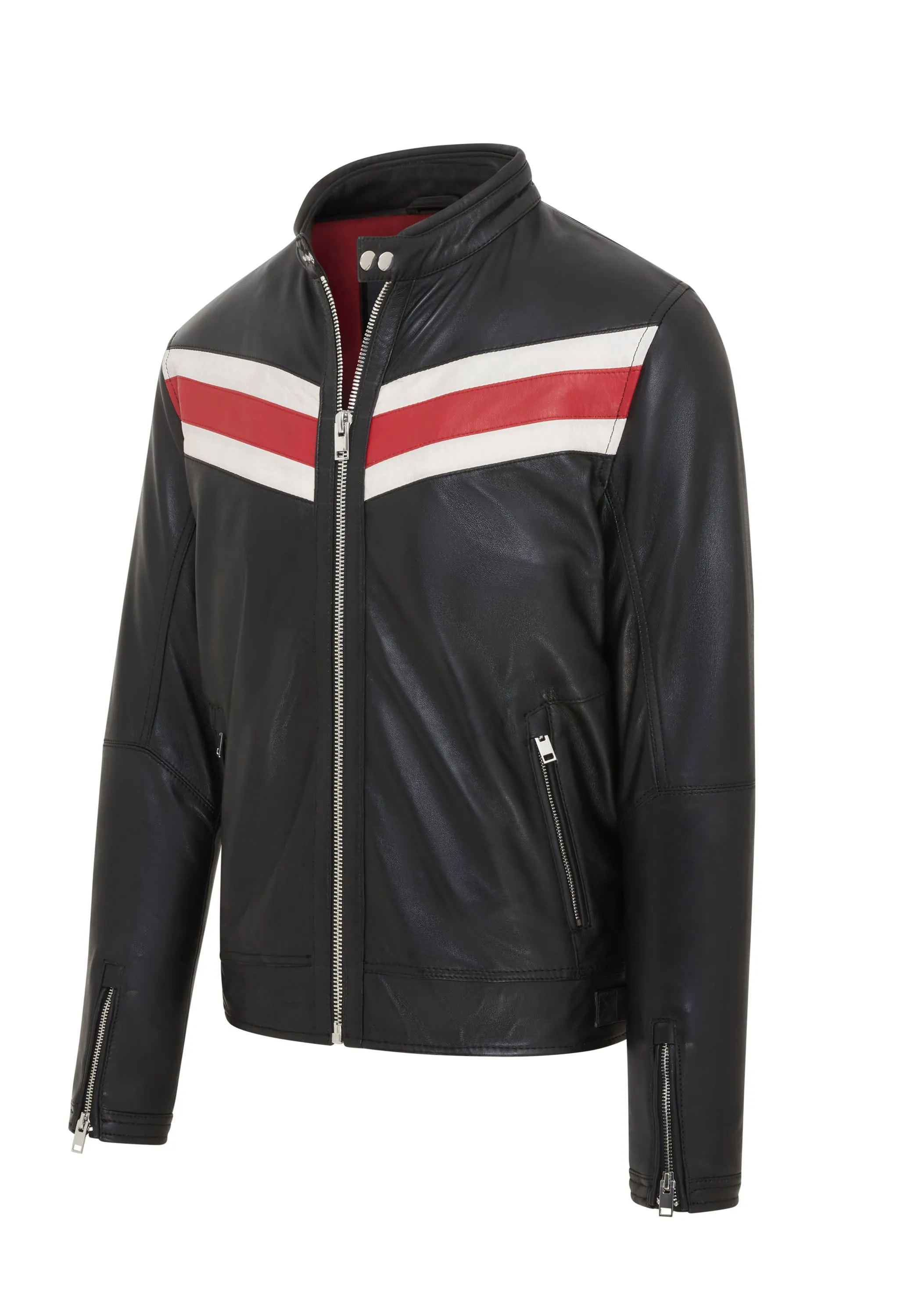 Mens Black CafÃ Racer Biker Leather Jacket - Aniak