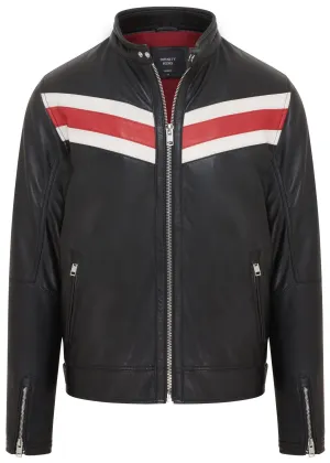 Mens Black CafÃ Racer Biker Leather Jacket - Aniak